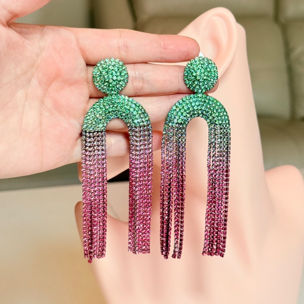 ⚜️ Elegant Spring Pink and Green Ombre Earrings - Picture 8 of 10